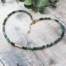 Natural Moss Agate and Freshwater Pearl Choker Necklace - June Birthstone