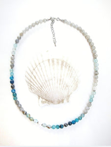 Rainbow Labradorite, Hematite, Blue Agate Luxurious Necklace - Calming, Confidence, Protection