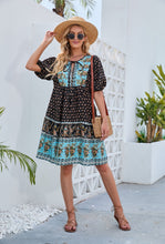 Midnight Blue Bohemian Print Puffed Sleeve Dress (Size S to XL)