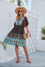 Midnight Blue Bohemian Print Puffed Sleeve Dress (Size S to XL)