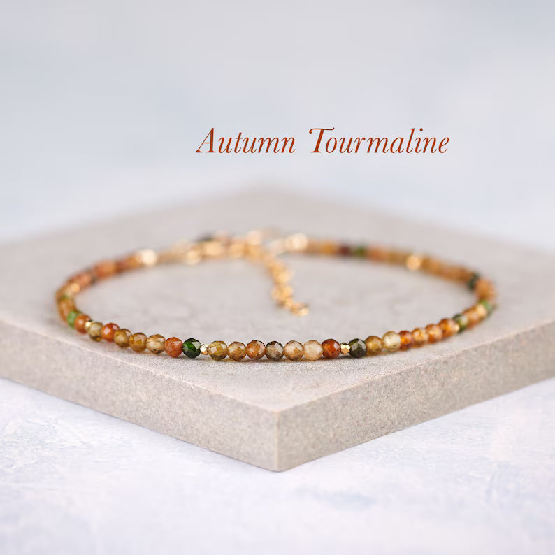 Spessartine Garnet, Watermelon Tourmaline Delicate Bracelet