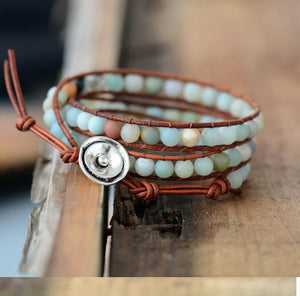 Amazonite 3X Leather Wrap Bracelet