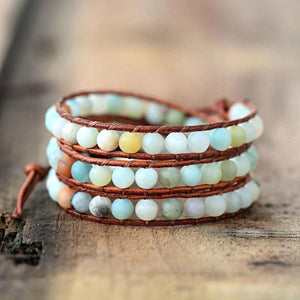 Amazonite 3X Leather Wrap Bracelet