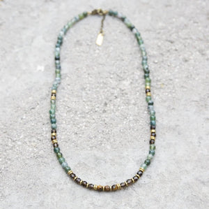 Green Moss Agate, Tiger Eye, Smoky Quartz Necklace - Abundance and Prosperity