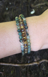 Green Moss Agate, Smoky Quartz and Tiger Eye Bracelets - Abundance and Prosperity