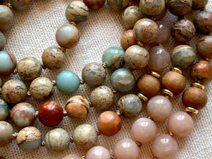 African Opal, Sunstone, Amazonite Beaded Necklace