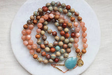 African Opal, Sunstone, Amazonite Beaded Necklace