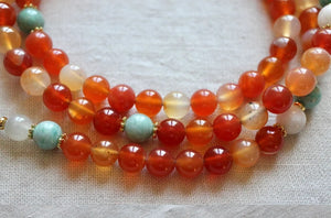 Carnelian, Peruvian Turquoise, Moonstone Mala Necklace - Vitality and Prosperity