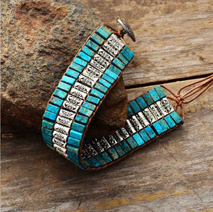 Products 3 Row Turquoise Jasper Cuff Beaded Bracelet