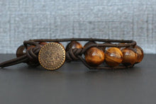 Tiger Eye Single Wrap Bracelet on Brown/Black Leather