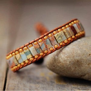 Aqua Jasper with Gold Chain Beaded Bracelet
