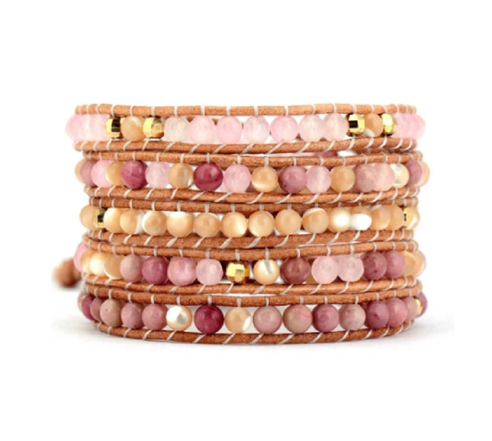 Unconditional Love - Rose Quartz, Mother of Pearl Mix Mix 5X Wrap Bracelet