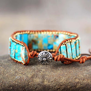 Aqua Jasper Tubestone Beaded Bracelet with chainlink