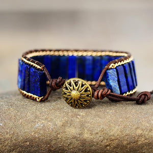 Royal Blue Lapis Lazuli Tubestone Beaded Bracelet with chainlink