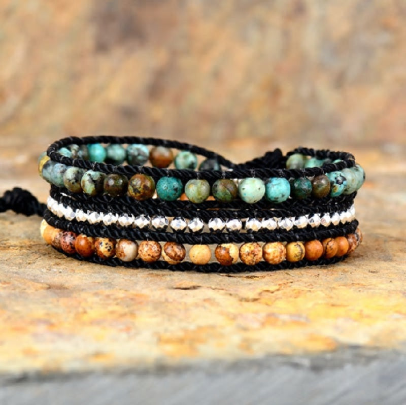 Bohemia African Turquoise Picture Jasper Cuff Bracelet