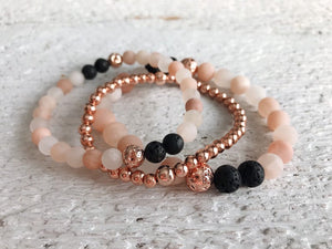 Set of 3 - Blush Aventurine, Rose Gold Lava Bead Bracelets