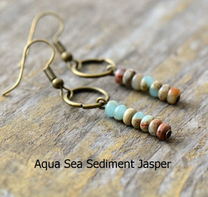 Aqua Terra Jasper Stone Dangling Earrings - Minimalist Jewelry