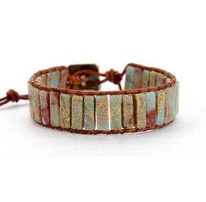 Natural Jasper Tube Stone Leather Cuff Bracelet - yogisnista