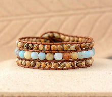 Jasper Amazonite Mix Leather Cuff Beaded Bracelet