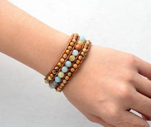 Jasper Amazonite Mix Leather Cuff Beaded Bracelet