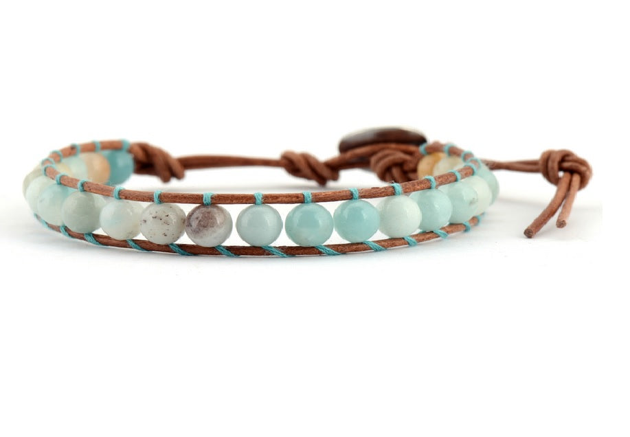 Natural Amazonite Single Wrap Adjustable Bracelet