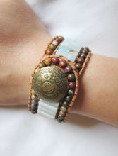 Amazonite Leather 3X Row Cuff Bracelet