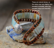 Amazonite Leather 3X Row Cuff Bracelet