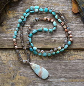 Handmade Amazonite Pendant Beaded Necklace