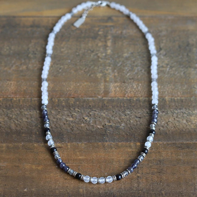 'Miracles' - White Selenite, Iolite, Black Onyx and Labradorite Gemstones Necklace