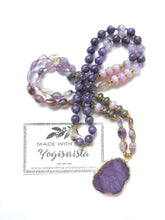 SALE - Ametrine, Amethyst, Charoite, Kunzite, Druzy Pendant Beaded Mala Necklace