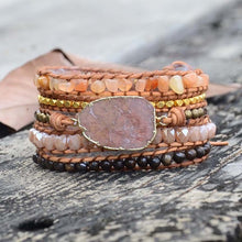 Natural Peach Delight Gold Gilded Stone Beaded Wrap Bracelet