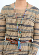Long Colorful Mala with Tibetan Center Bead Tassel Necklace - yogisnista