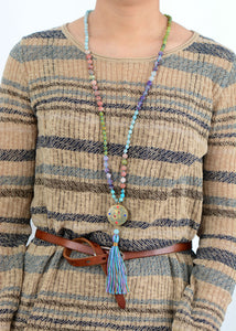 Long Colorful Mala with Tibetan Center Bead Tassel Necklace - yogisnista