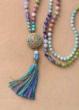 Long Colorful Mala with Tibetan Center Bead Tassel Necklace - yogisnista