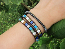 Blue Lapis Lazuli White Howlite Jasper Mix Beaded Wrap Bracelet