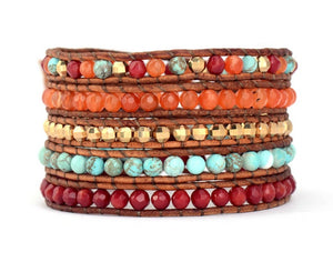 Tangerine Orange Mix Boho Wrap Bracelet - yogisnista