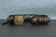 Bronzite Single Wrap Bracelet on Brown/Black Leather