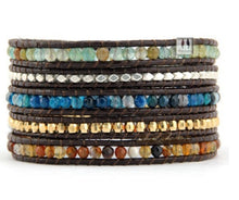 Mixed Agate w Silver/Gold Nuggets Wrap Bracelet; Dainty Wrap Bracelet; Minimalist Bracelet Jewelry - yogisnista