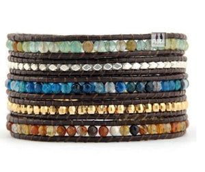 Mixed Agate w Silver/Gold Nuggets Wrap Bracelet; Dainty Wrap Bracelet; Minimalist Bracelet Jewelry - yogisnista