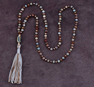 Jasper Crystal Mix Tassel Necklace with antique Tibetan Bohemian Bead - yogisnista