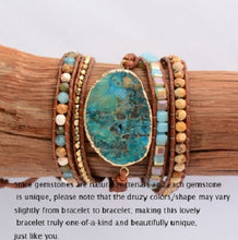 Azurea Turquoise Gilded Jasper Stone Beaded Wrap Bracelet - yogisnista