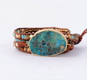 Azurea Gilded Turquoise Stone Wrap Bracelet