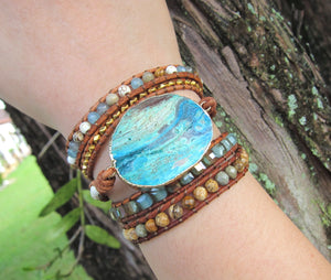 Azurea Gilded Turquoise Stone Wrap Bracelet