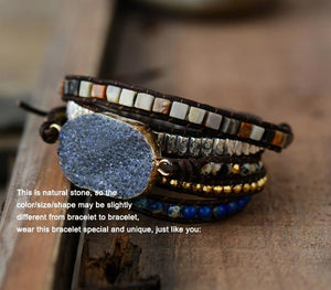 Natural Druzy Square Shaped stones Leather Wrap Bracelet - yogisnista