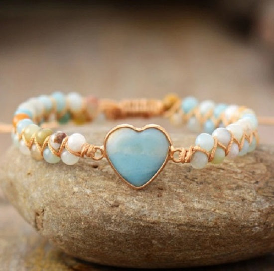 Amazonite Braided Heart Shaped Bracelet