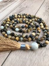 108 Mala Tassel Necklace in Yellow Honey + Blue Tigers Eye