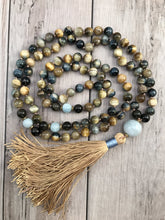 108 Mala Tassel Necklace in Yellow Honey + Blue Tigers Eye