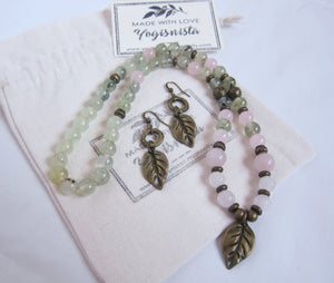 Rose Quartz, Rutilated Prehnite Necklace