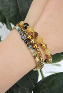 3 pc set - Honey Mustard Tiger Eye, Gunmetal, Gold Hematite Bracelet