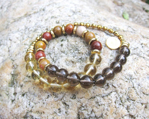 27 Bead Smoky Quartz, Citrine, Petrified Wood Jasper Mala Bracelet